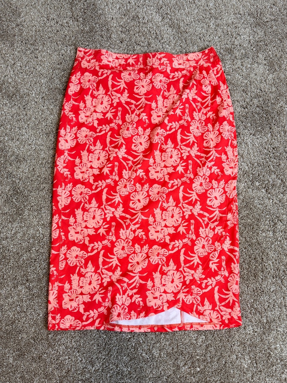 RipSkirt Hawaii Orange Peach Floral Tropical Midi Wrap Skirt Medium Block Print